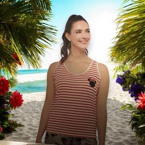 Disney Minnie Mouse Ladies Tank Top Shirt Red White Stripes Xmas Gift Small New